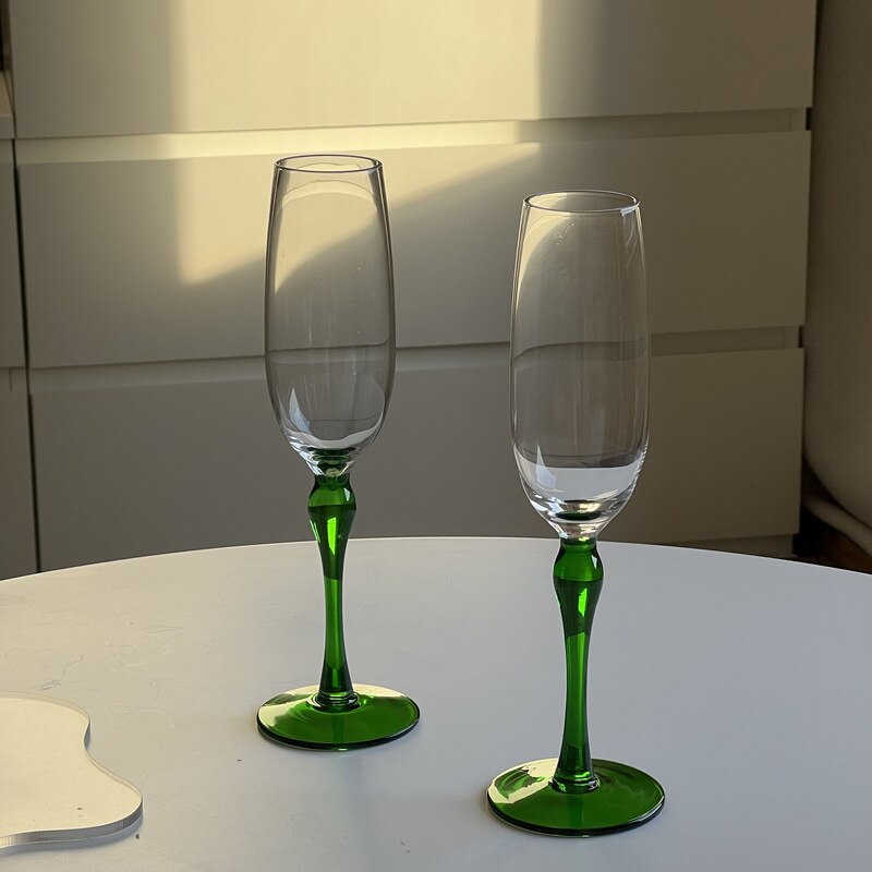 Glass Elegant Black/Green Wine and Flute Glass 