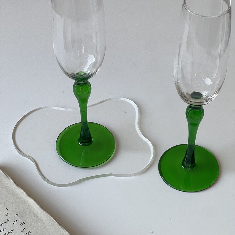 Glass Elegant Black/Green Wine and Flute Glass 