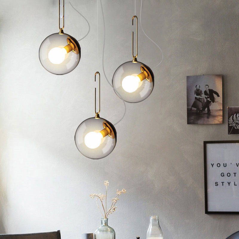 Metal Glass LED Ball Pendant Lamp Gold Minimalist Futurist Brass