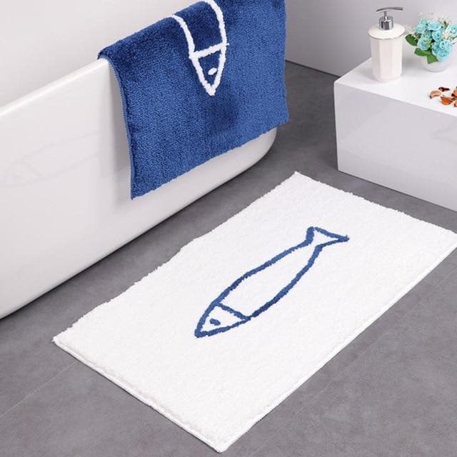 Nautical Anti-slip Bath Mat for Modern Home Decor and Bathroom Blue White