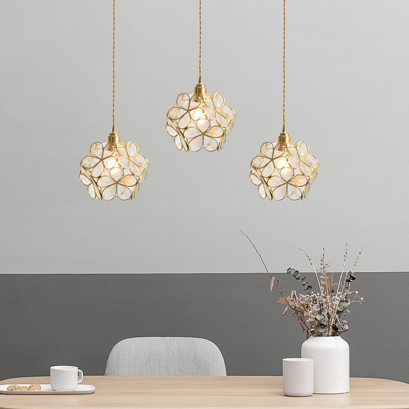 Glass Stone Hanging Pendant Lights Flower Design