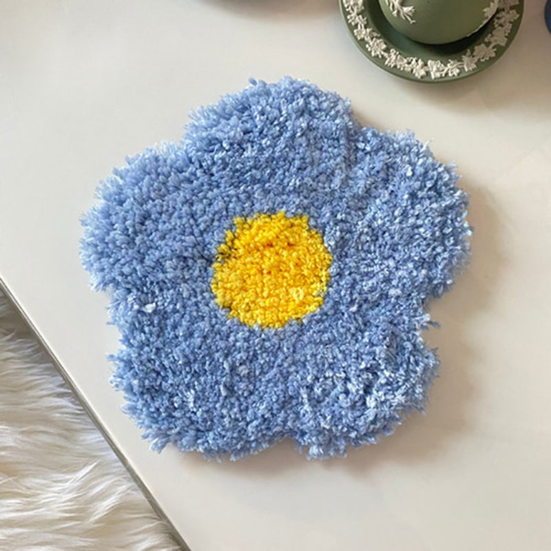 Hand Tufted Plush Flower Coaster Table Mat 