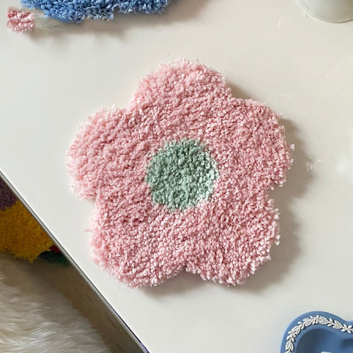 Hand Tufted Plush Flower Coaster Table Mat 