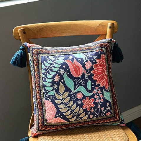 square velvet cloth printed vintage red pattern with tassels cushion cover