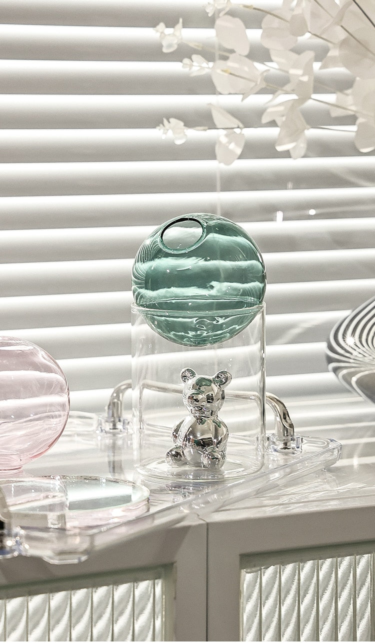 Bubble Glass with Cartoon Bear Flower Vase 