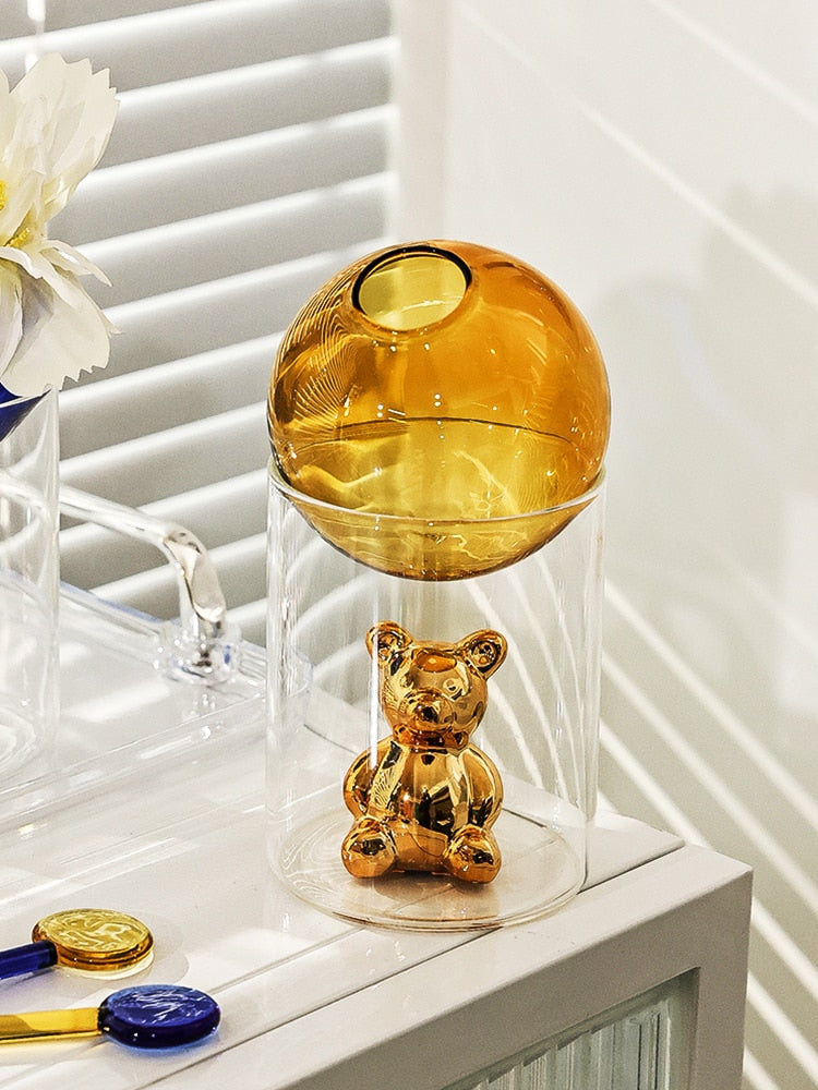 Bubble Glass with Cartoon Bear Flower Vase 