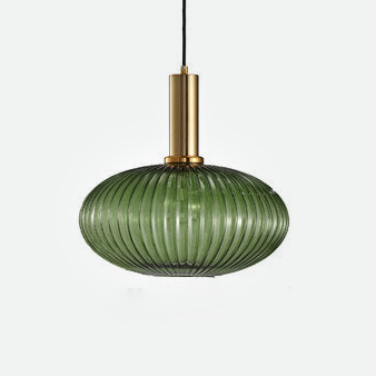 Ripple Glass Pendant Light Lantern Style Brass 