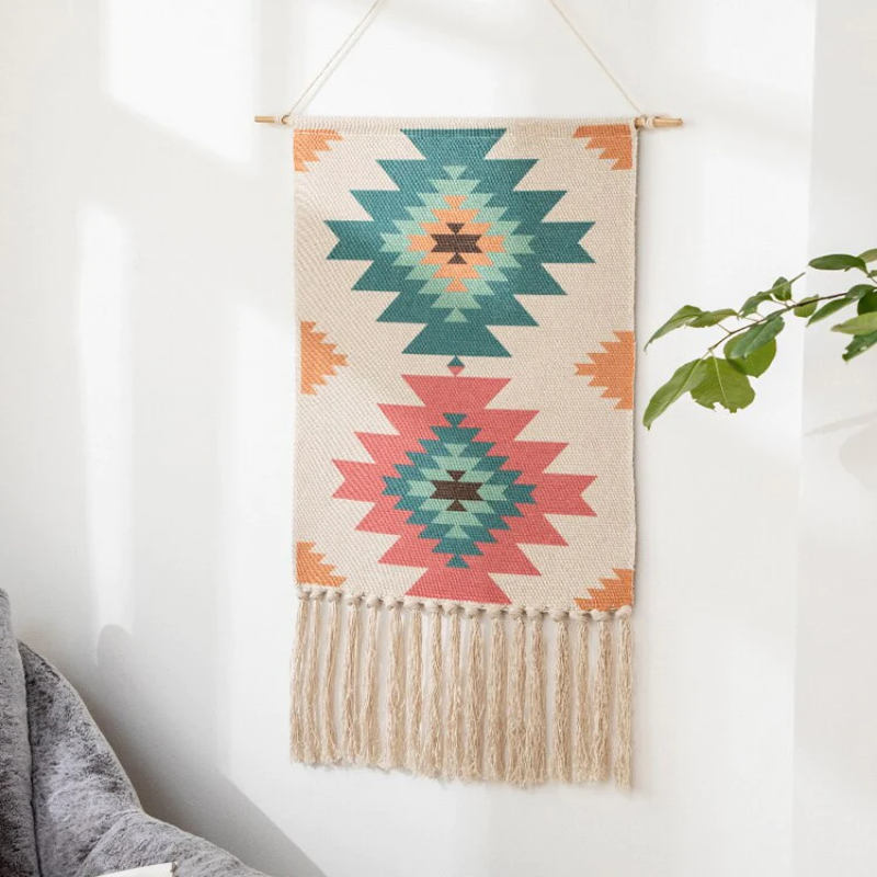 Fabric Geometric Boho Design Hanging Wall Tapestry 