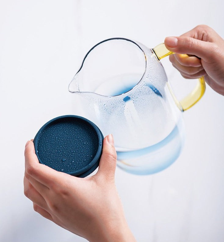 Gradient blue Borosilicate glass with gold handles pitcher and cups