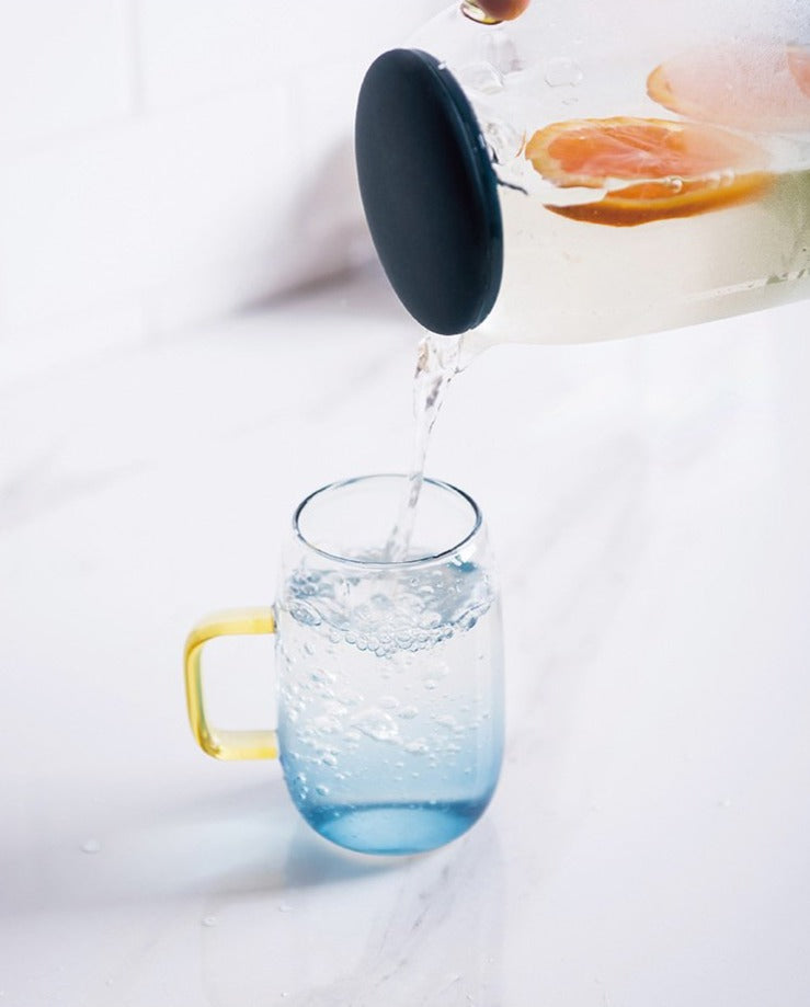 Gradient blue Borosilicate glass with gold handles pitcher and cups