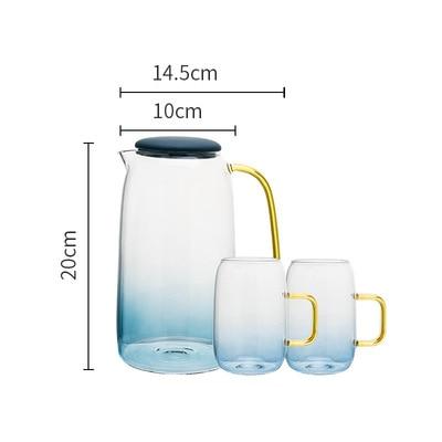 Gradient blue Borosilicate glass with gold handles pitcher and cups