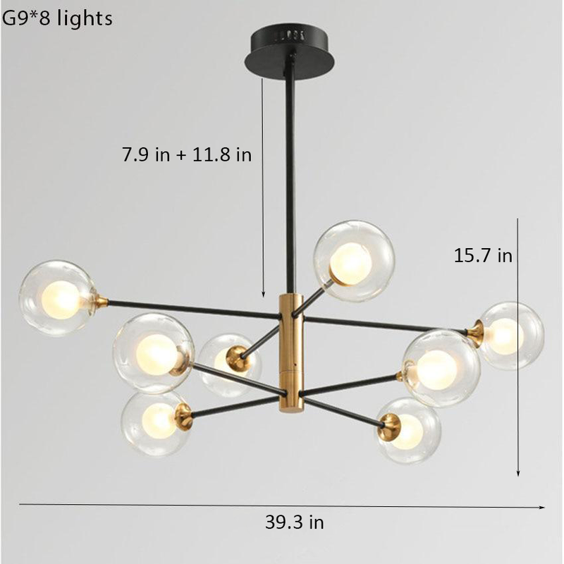 Round Black Gold Chandelier light Measurements