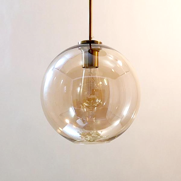 sphere globe brass metal clear glass canopy pendant light