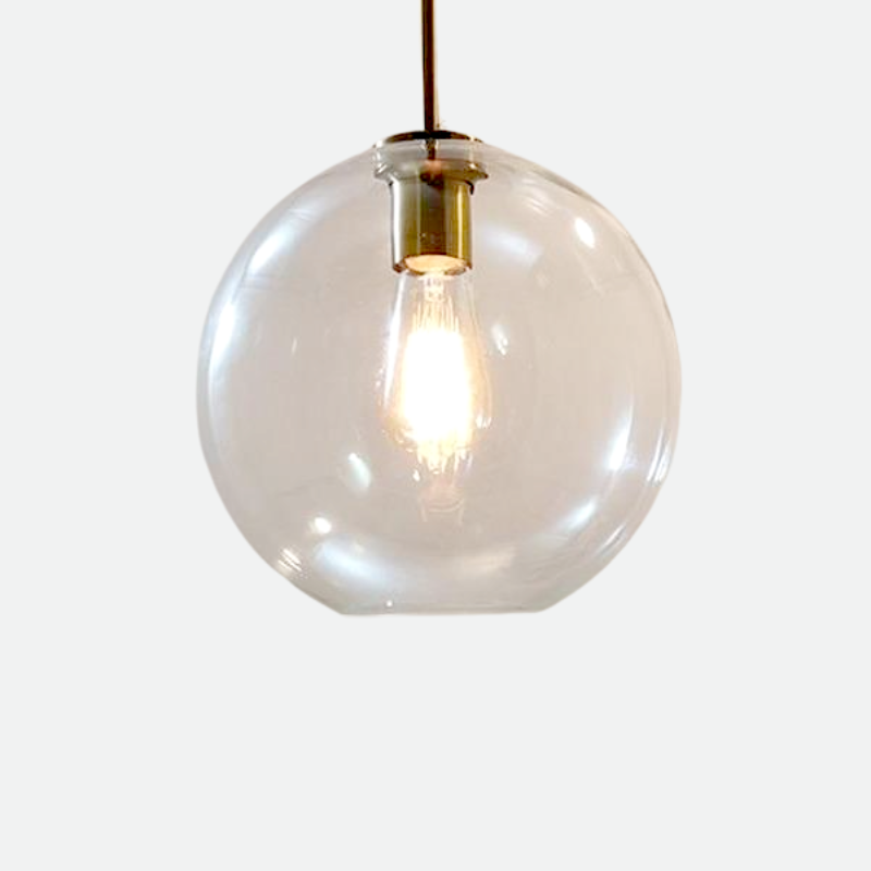 sphere globe brass metal clear glass canopy pendant light