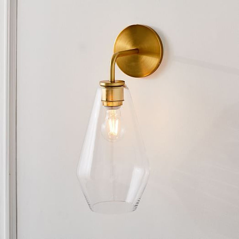 iron clear glass gold wall sconce