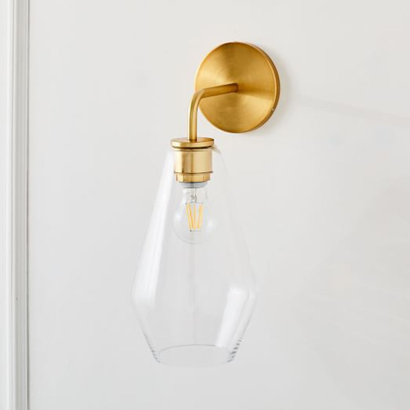 iron clear glass gold wall sconce