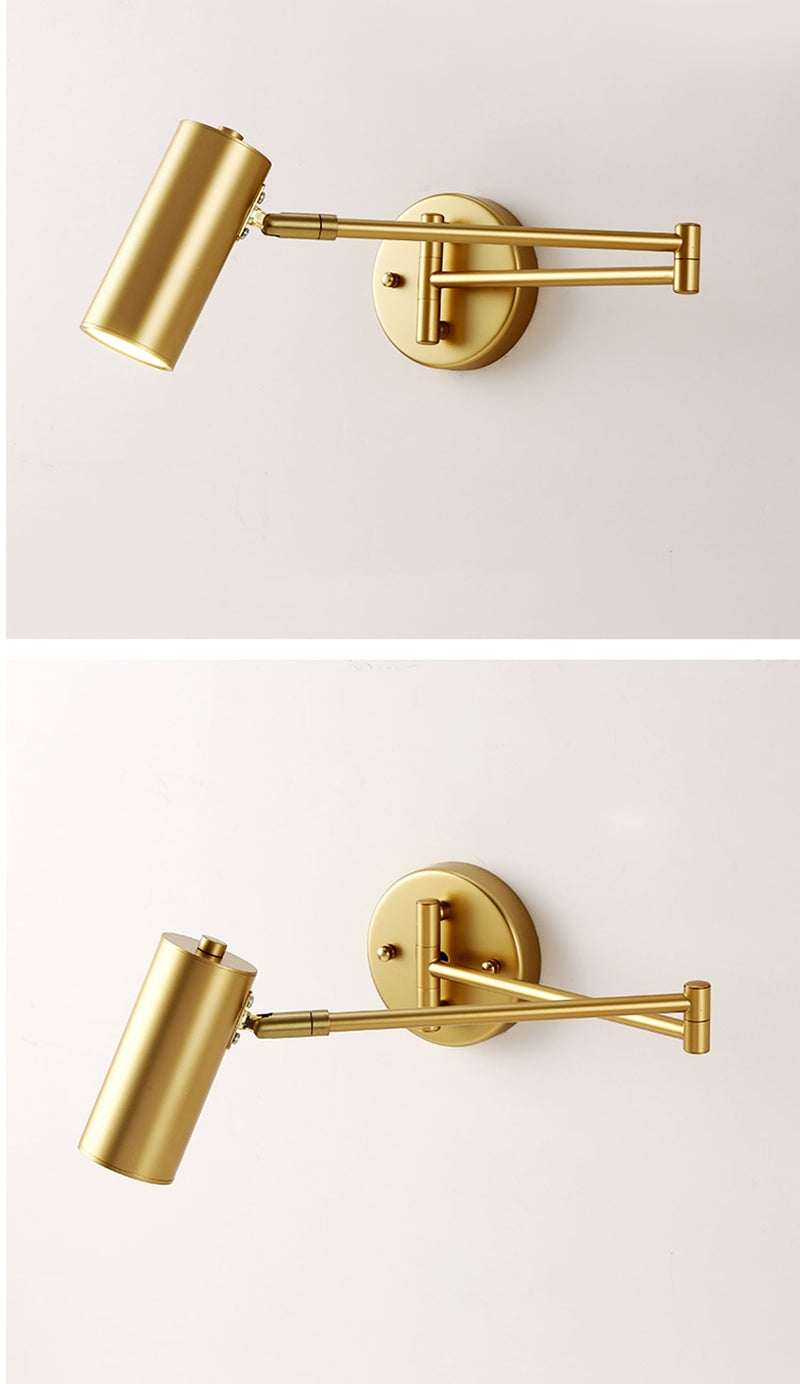 Gold Long Arm Cylinder Wall Mounted Sconce Light Fixture