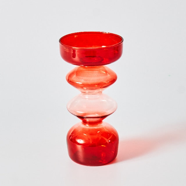 Candle Holder in Creative Design Red Glass for Table Decoration and Home Decoration 