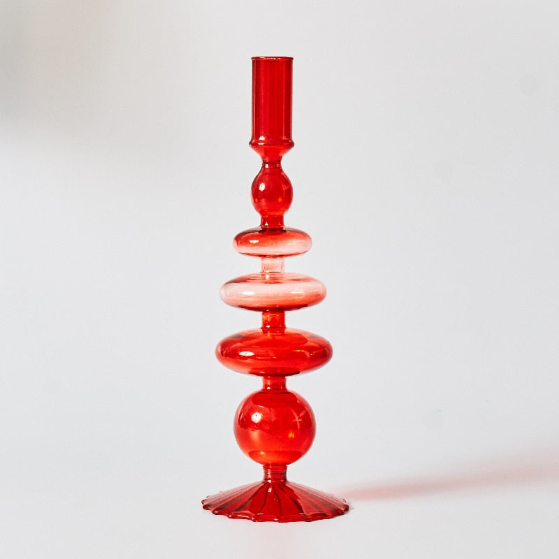 Candle Holder in Creative Design Red Glass for Table Decoration and Home Decoration 