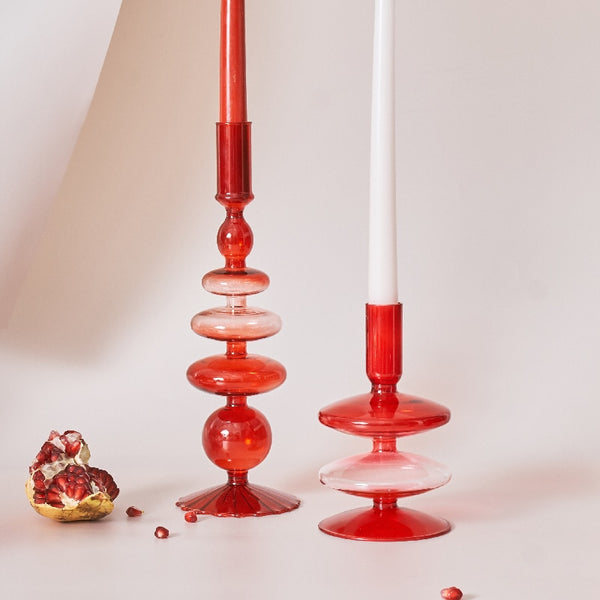 Candle Holder in Creative Design Red Glass for Table Decoration and Home Decoration 