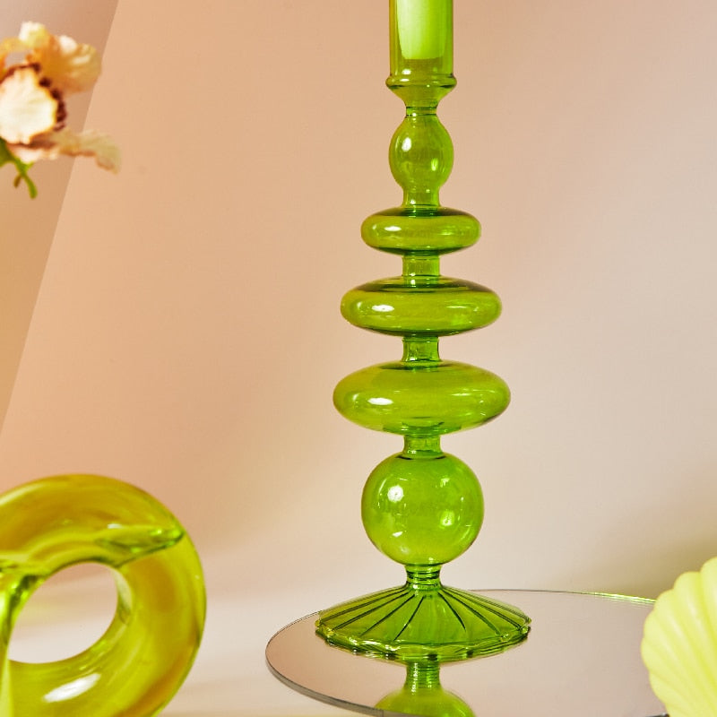 Green Grass Glass Candle Holders