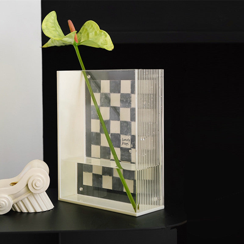 Transparent Acrylic Flower Vase with Photo Holder for Home Decoration