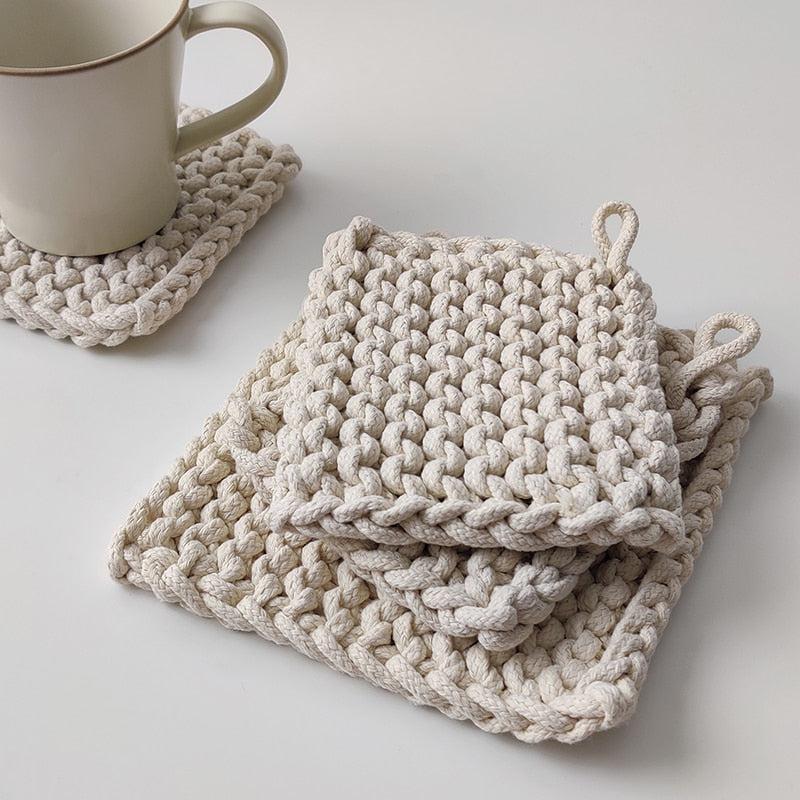 Cup Square Crochet Cotton Coasters Heat Resistant Mat