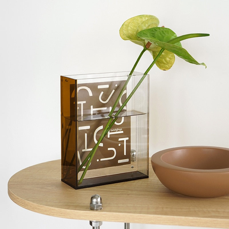 Transparent Acrylic Flower Vase with Photo Holder for Home Decoration