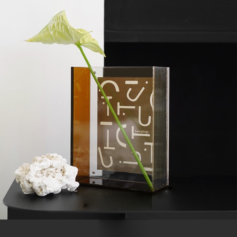 Transparent Acrylic Flower Vase with Photo Holder for Home Decoration