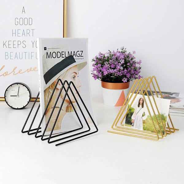 Metal triangle gold black desk organizer