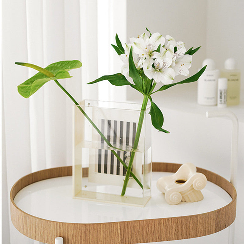 Transparent Acrylic Flower Vase with Photo Holder for Home Decoration