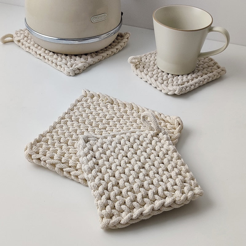 Cup Square Crochet Cotton Coasters Heat Resistant Mat