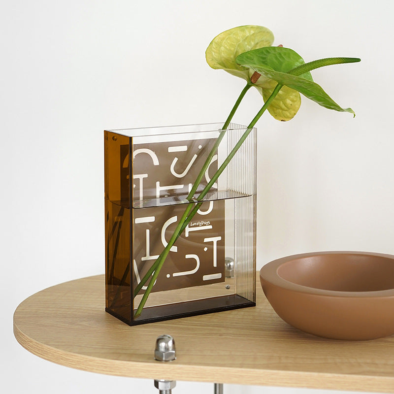 Transparent Acrylic Flower Vase with Photo Holder for Home Decoration