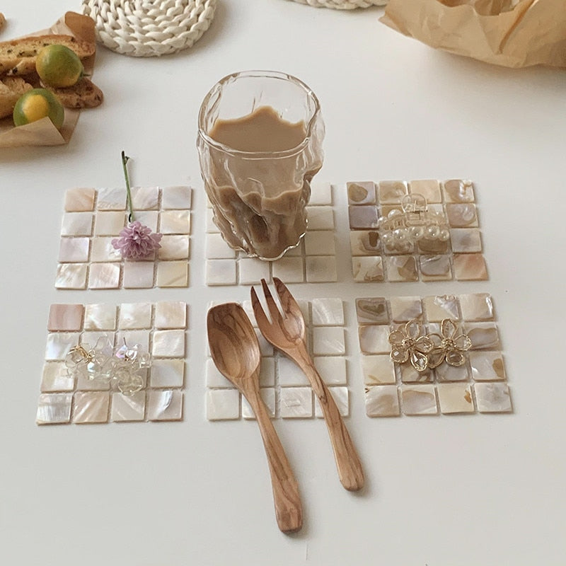 Aesthetic Shell Square Tea Coaster Mat