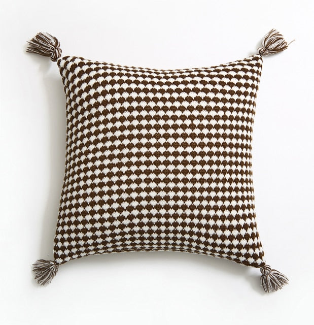 Handmade Embroidered Knit Cushion Cover Coffee