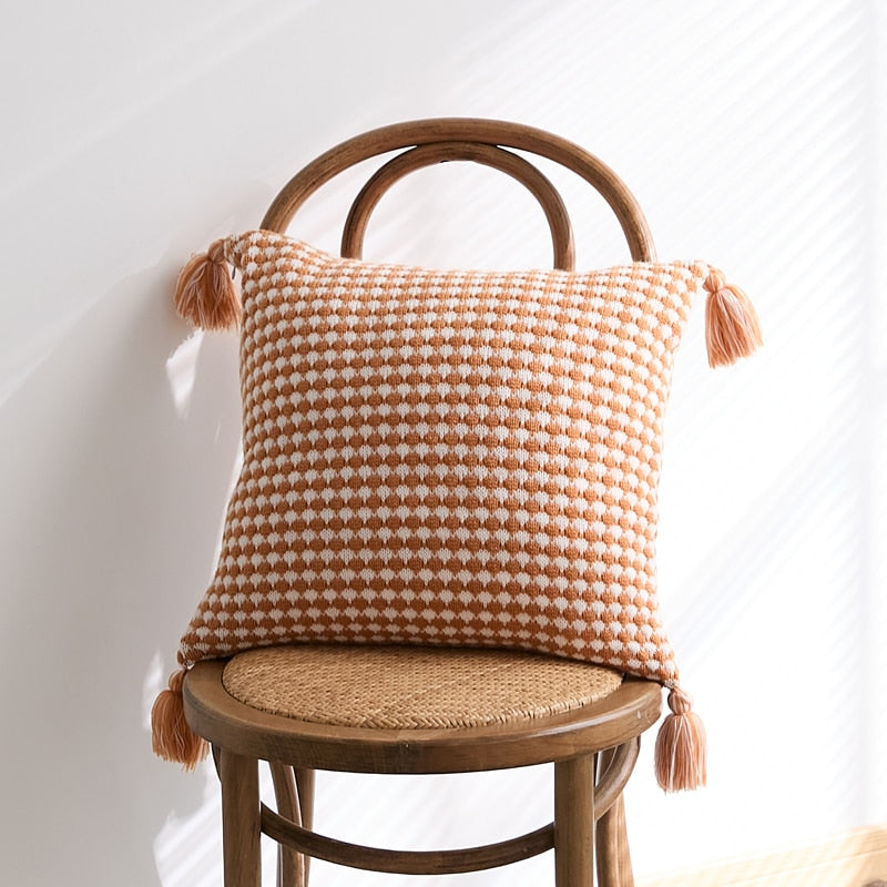 Handmade Embroidered Knit Cushion Cover Orange