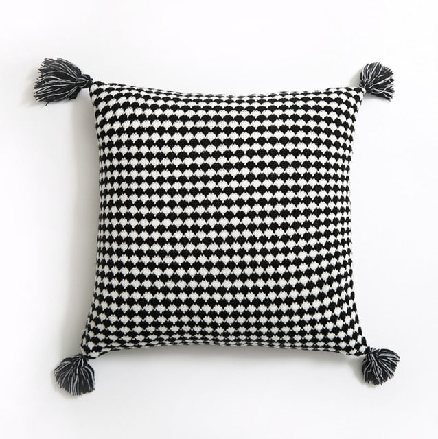 Handmade Embroidered Knit Cushion Cover Black