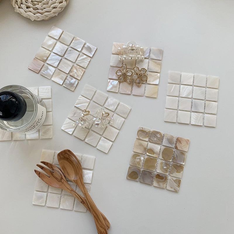 Aesthetic Shell Square Tea Coaster Mat