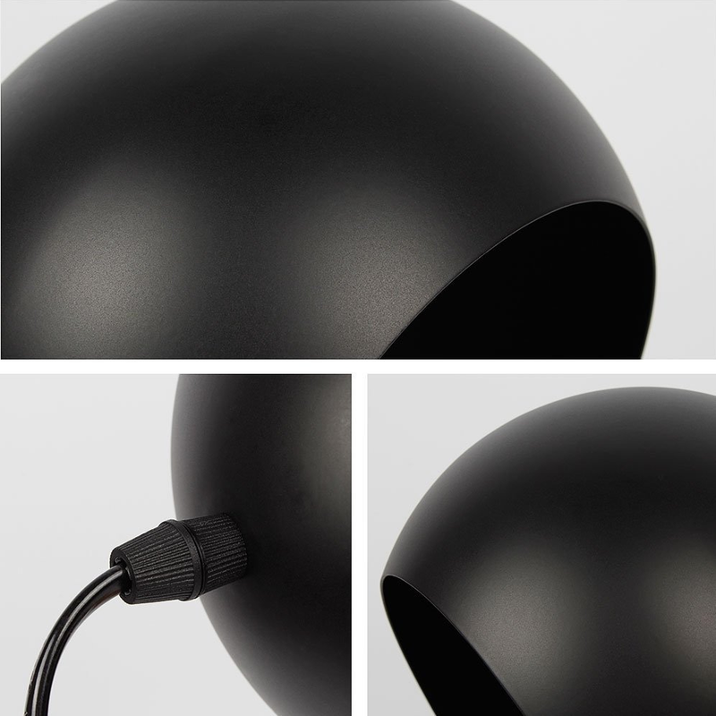 Round Black Metal Wood Table Lamp 