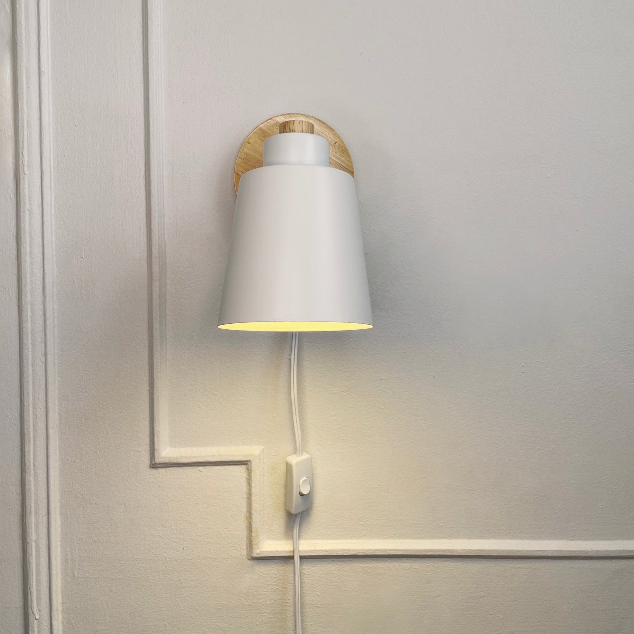 Wood & white Metal Reading Lamp with Plug Cord