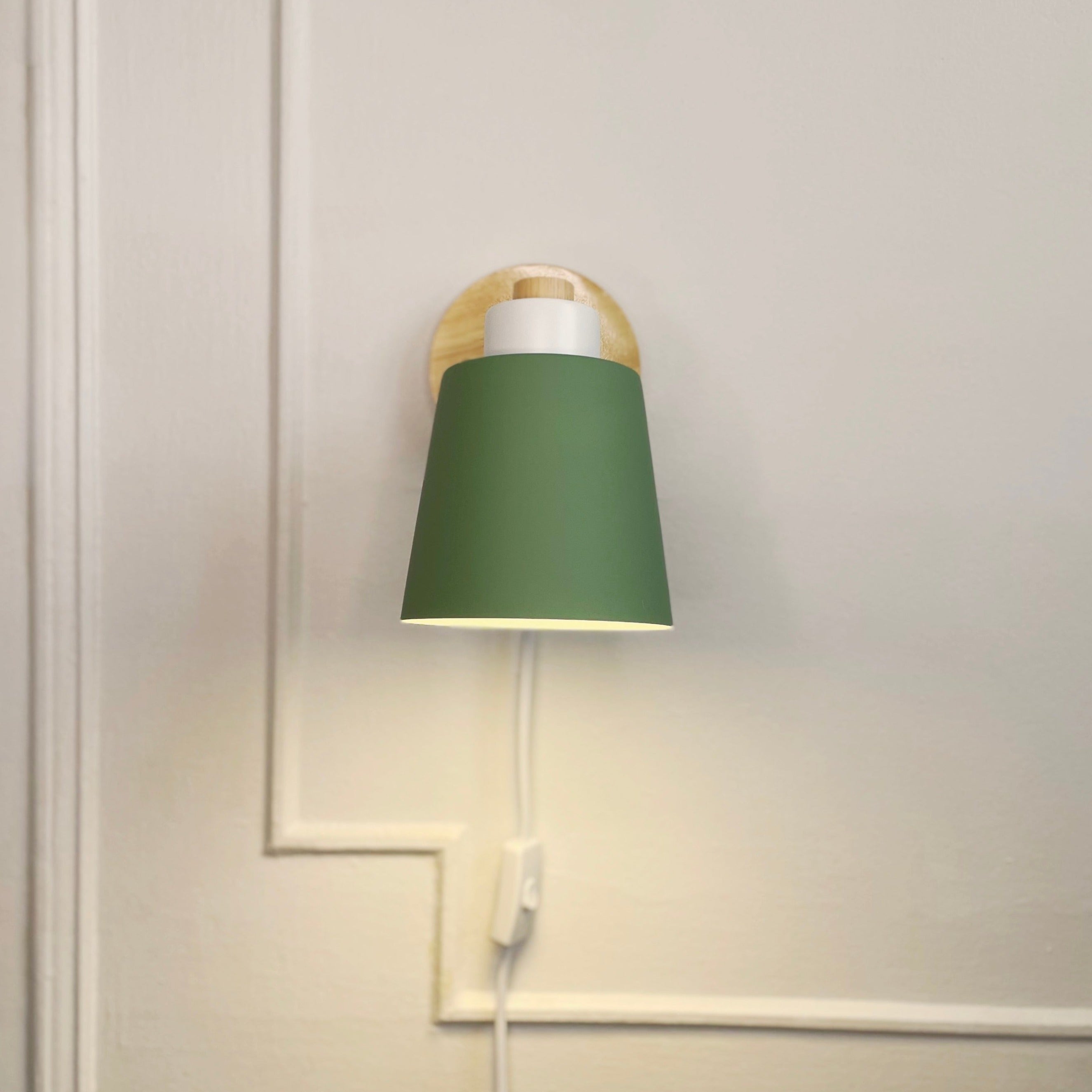 Wood & green Metal Reading Lamp with Plug Cord