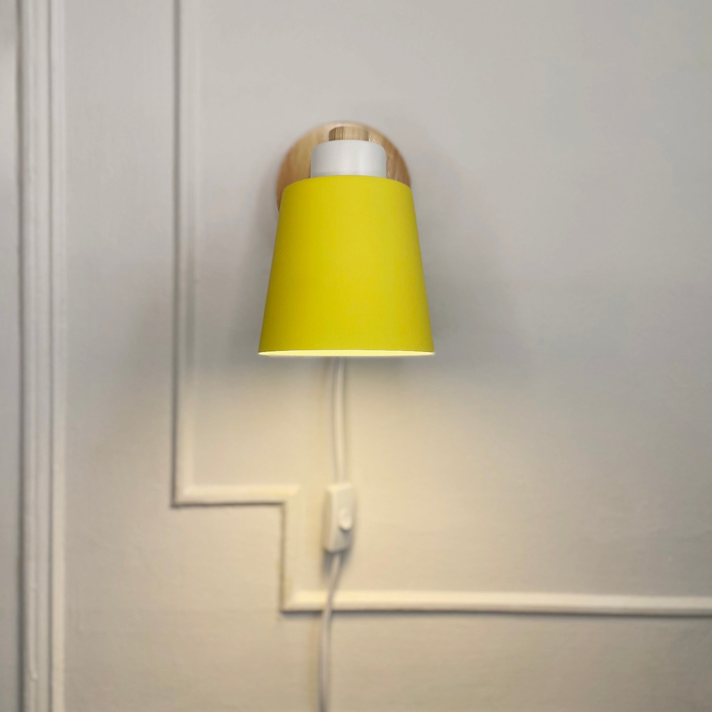 Wood & yellow Metal Reading Lamp with Plug Cord