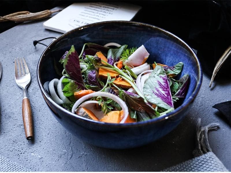 Big blue Ceramic Serving salad Bowl