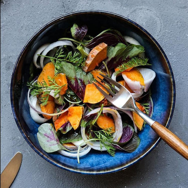 Big blue Ceramic Serving salad Bowl