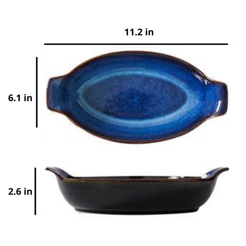 Blue Oval Boat Shaped Deep Dishes