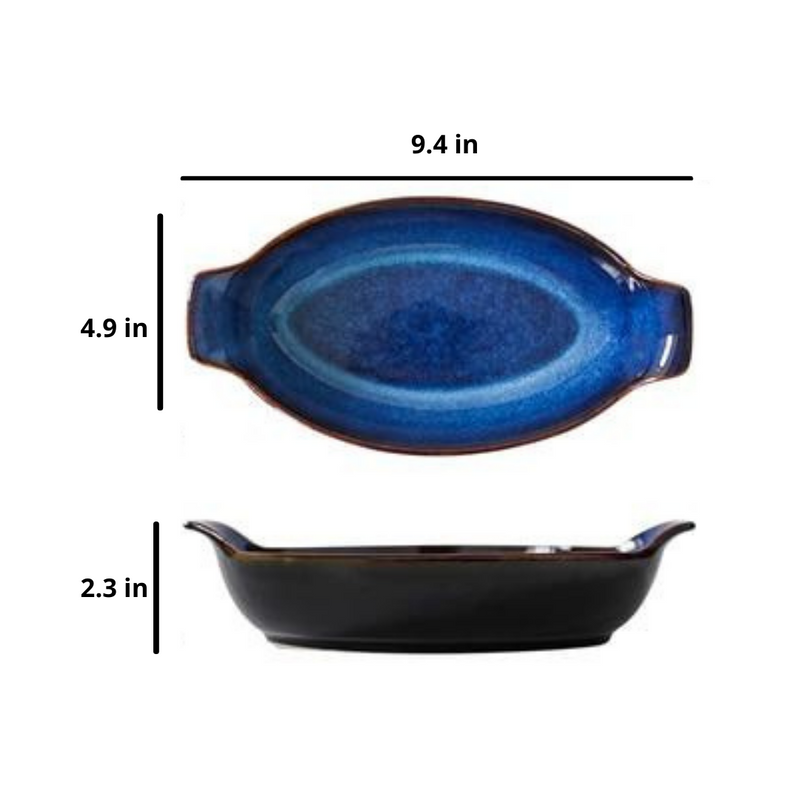 Blue Oval Boat Shaped Deep Dishes