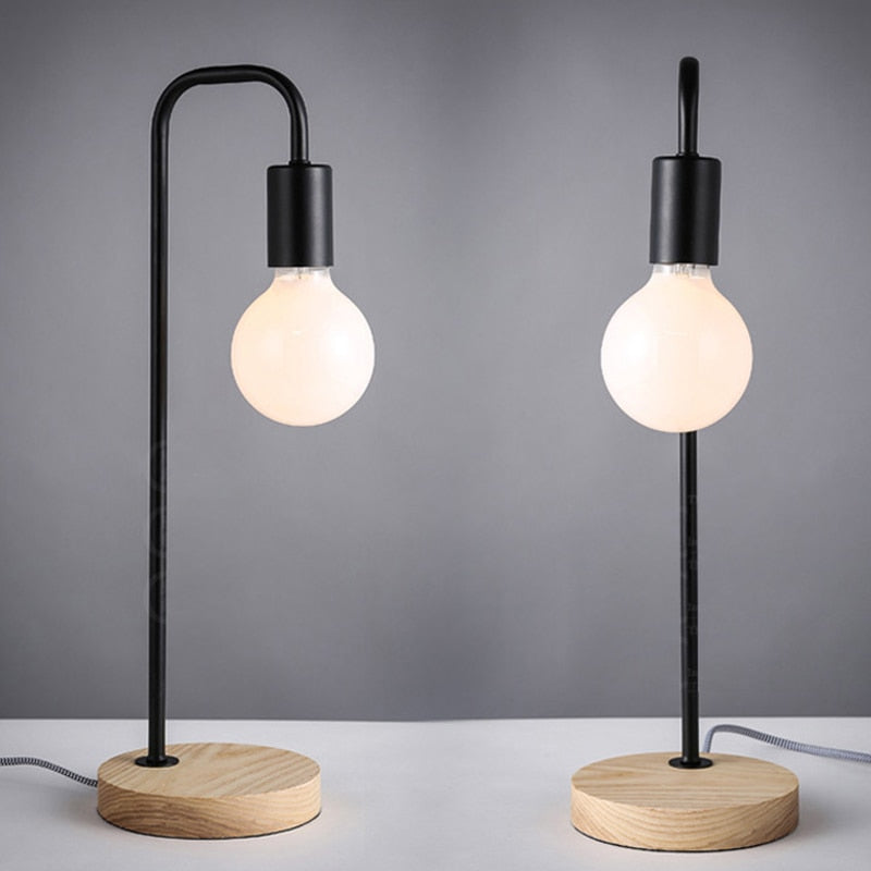 industrial metal wooden black shadeless desk lamp