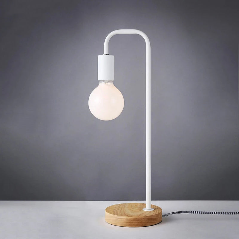 white industrial metal wooden desk lamp