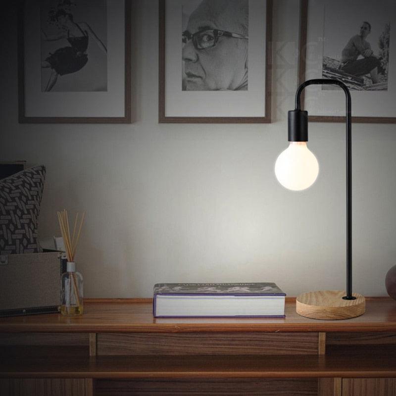 industrial metal wooden black shadeless desk lamp