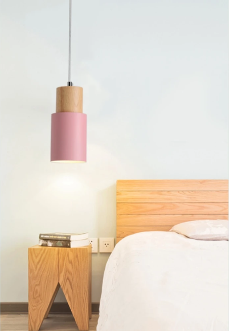 cylinder pendant lights Metal and Wood with LED light